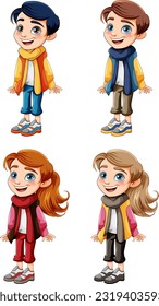 Set of boy and girl cartoon character set illustration