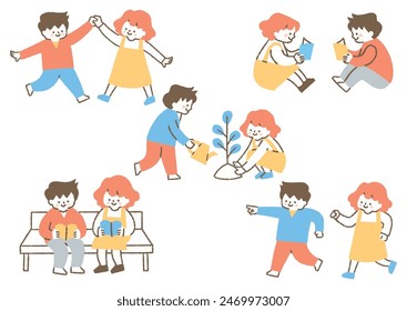 Set of boy and girl who always play together_color