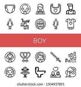 Set of boy icons such as Diaper, Female, Man, Breakdance, Nanny, Woman, Bib, Bigender, Baby clothes, Gay, Doll, Wc, Katana, Brothers, Mrs , boy