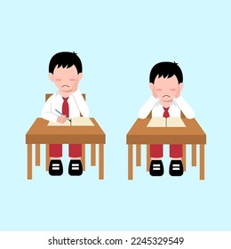 Set Of Boy Indonesian Elementary Student Character