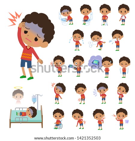 A set of boy with injury and illness.There are actions that express dependence and death.It's vector art so it's easy to edit.