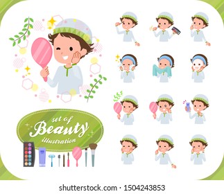 A set of boy on beauty.There are various actions such as skin care and makeup.It's vector art so it's easy to edit.
