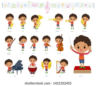 A set of boy on classical music performances.There are actions to play various instruments such as string instruments and wind instruments.It's vector art so it's easy to edit.
