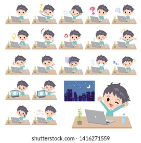 A set of boy on desk work.There are various actions such as feelings and fatigue.It's vector art so it's easy to edit.
