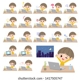 A set of boy on desk work.There are various actions such as feelings and fatigue.It's vector art so it's easy to edit.

