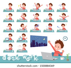 A set of boy on desk work.There are various actions such as feelings and fatigue.It's vector art so it's easy to edit.
