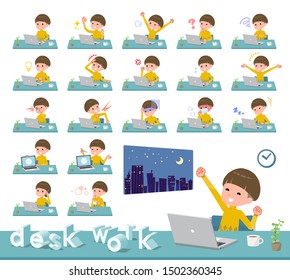 A set of boy on desk work.There are various actions such as feelings and fatigue.I t's vector art so it's easy to edit.
