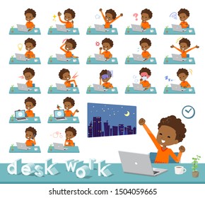 A set of boy on desk work.There are various actions such as feelings and fatigue.It's vector art so it's easy to edit.