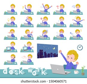 A set of boy on desk work.There are various actions such as feelings and fatigue.It's vector art so it's easy to edit.

