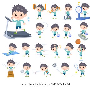 A set of boy on exercise and sports.There are various actions to move the body healthy.It's vector art so it's easy to edit.
