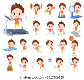 A set of boy on exercise and sports.There are various actions to move the body healthy.It's vector art so it's easy to edit.
