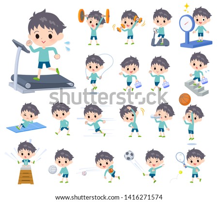 A set of boy on exercise and sports.There are various actions to move the body healthy.It's vector art so it's easy to edit.