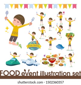 A set of boy on food events.There are actions that have a fork and a spoon and are having fun.It's vector art so it's easy to edit.
