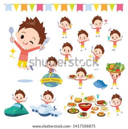 A set of boy on food events.There are actions that have a fork and a spoon and are having fun.It's vector art so it's easy to edit.