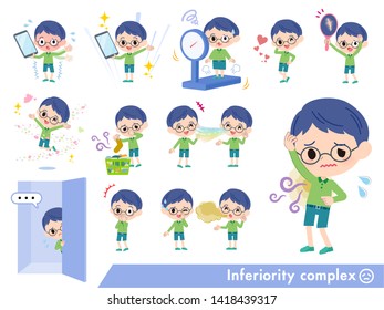 A set of boy on inferiority complex.There are actions suffering from smell and appearance.It's vector art so it's easy to edit.
