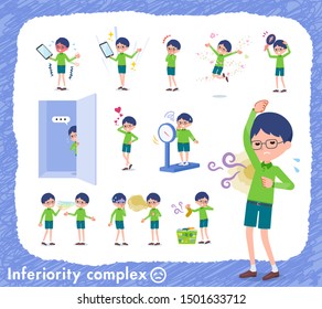 A set of boy on inferiority complex.There are actions suffering from smell and appearance.It's vector art so it's easy to edit.
