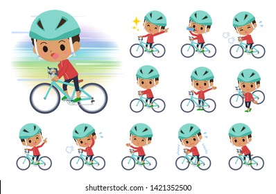 A set of boy on a road bike.There is an action that is enjoying.It's vector art so it's easy to edit.
