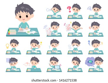 A set of boy on study.There are various emotions and actions.It's vector art so it's easy to edit.
