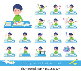 A set of boy on study.There are various emotions and actions.It's vector art so it's easy to edit.
