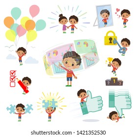A set of boy on success and positive.There are actions on business and solution as well.It's vector art so it's easy to edit.
