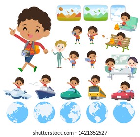 A set of boy on travel.There are also vehicles such as boats and airplanes.It's vector art so it's easy to edit.
