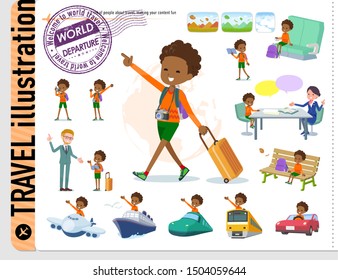 A set of boy on travel.There are also vehicles such as boats and airplanes.It's vector art so it's easy to edit.
