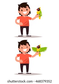Set boy and parrot. Vector illustration of a flat design