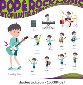 A set of boy playing rock 'n' roll and pop music.There are also various instruments such as ukulele and tambourine.It's vector art so it's easy to edit.
