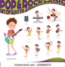 A set of boy playing rock 'n' roll and pop music.There are also various instruments such as ukulele and tambourine.It's vector art so it's easy to edit.
