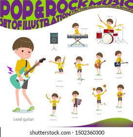 A set of boy playing rock 'n' roll and pop music.There are also various instruments such as ukulele and tambourine.It's vector art so it's easy to edit.
