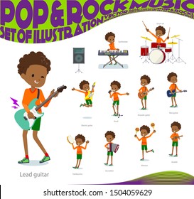 A set of boy playing rock 'n' roll and pop music.There are also various instruments such as ukulele and tambourine.It's vector art so it's easy to edit.

