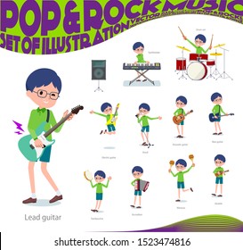 A set of boy playing rock 'n' roll and pop music.There are also various instruments such as ukulele and tambourine.It's vector art so it's easy to edit.
