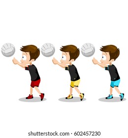 Set of boy playing volleyball. Side view
