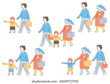 Set of boy pointing finger and family_color