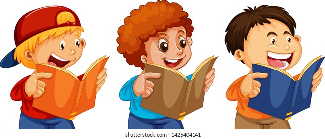 Juego de niños leyendo una ilustración de un libro