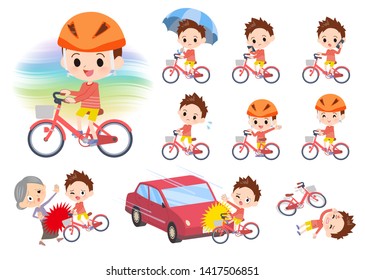A set of boy riding a city cycle.There are actions on manners and troubles.It's vector art so it's easy to edit.
