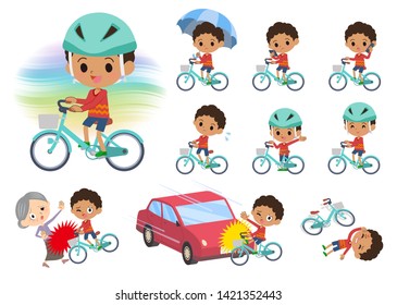 A set of boy riding a city cycle.There are actions on manners and troubles.It's vector art so it's easy to edit.
