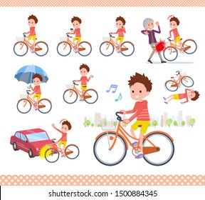 A set of boy riding a city cycle.There are actions on manners and troubles.It's vector art so it's easy to edit.
