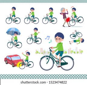 A set of boy riding a city cycle.There are actions on manners and troubles.It's vector art so it's easy to edit.
