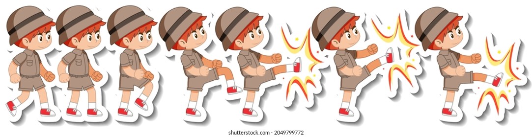 Set of boy scout in different action illustration
