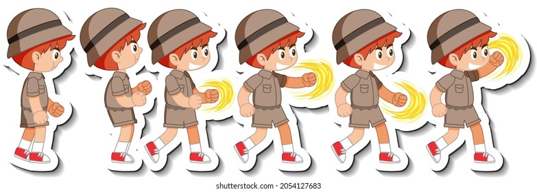 Set of boy scout in different action illustration