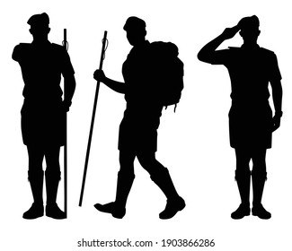 Set of boy scout silhouette vector on white background
