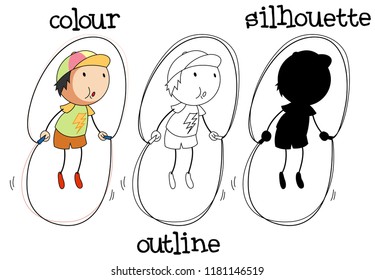 Set of boy skipping rope different graphic design illustration
