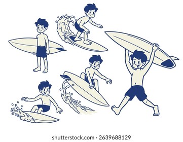 Set Of Boy Summer Vacation Illustration vintage