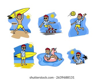 Set Of Boy Summer Vacation Illustration Concept