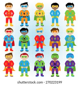 Set of Boy Superheroes in Vector Format