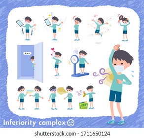 A set of boy wearing mask on inferiority complex.There are actions suffering from smell and appearance.It's vector art so it's easy to edit.