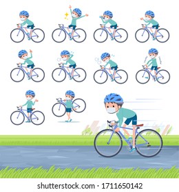 A set of boy wearing mask on a road bike.There is an action that is enjoying.It's vector art so it's easy to edit.