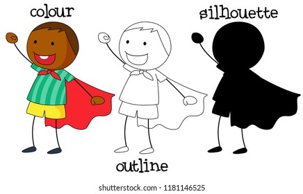 Juego de niños con super héroe ilustración de diseño gráfico diferente