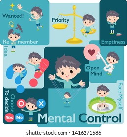 A set of boy who control emotions.A variety of image illustrations expressing self emotion.It's vector art so it's easy to edit.
